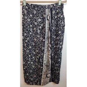 Southern Lady Black Cream Floral Maxi Skirt Size 13/14 Wrap Style Elastic Waist